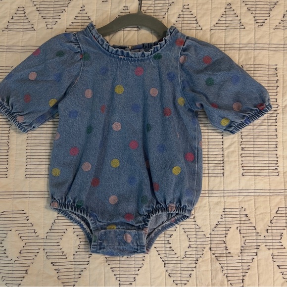 Mud Pie denim dot baby romper - Picture 2 of 4